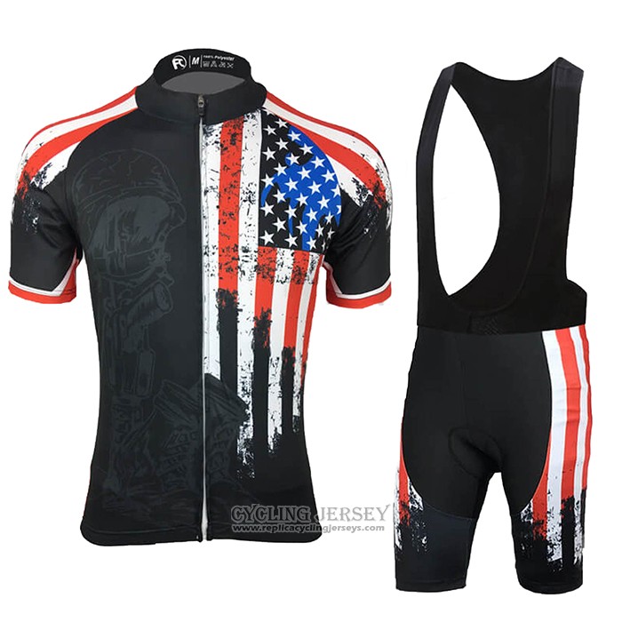 2021 Cycling Jersey USA Black Short Sleeve And Bib Short